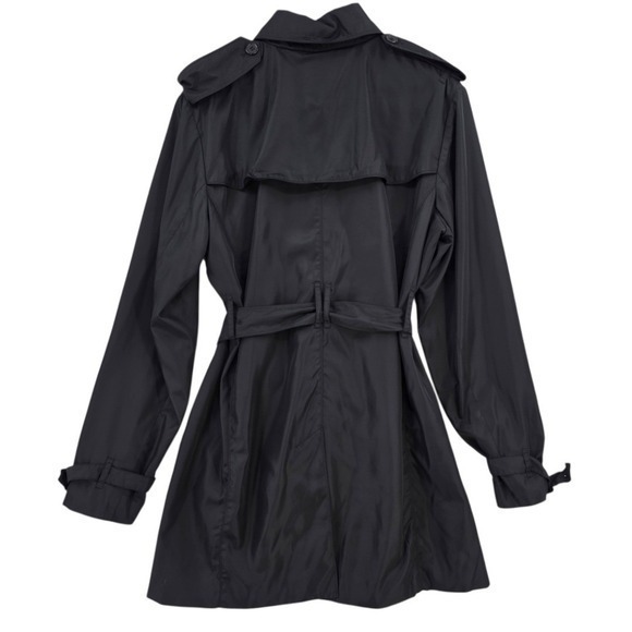 Norma Kamali Womens XL Black Double Breasted Belted Trench Coat - Picture 5 of 14